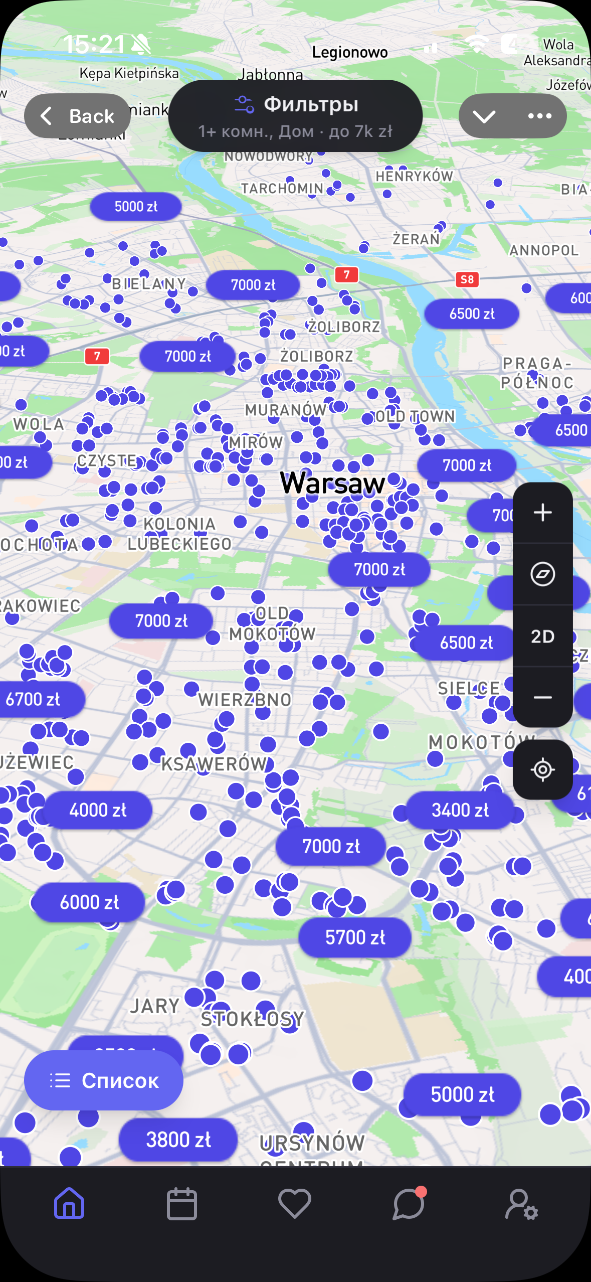 Переключение между списком и картой квартир
